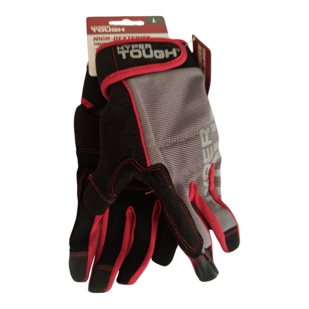 HyperTough High Dexterity Glove Gray Red Black Touch No-Slip Size L